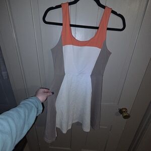Express Tri-Tone Mini Dress - Coral, White, Taupe